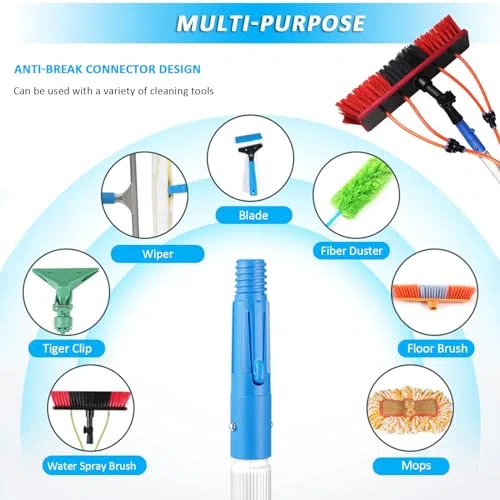 Teles - Kit de cepillo extensible para limpieza de ventanas de 30 pies con poste de alimentación de agua para una limpieza de alto alcance sin esfuerzo, ideal para uso doméstico al aire libre y