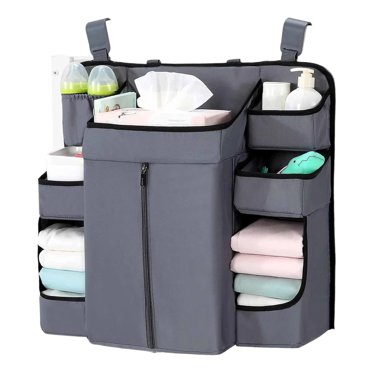 Bolsas de almacenamiento multifuncionales sostenibles para guardería, para pañales, ropa, juguetes, diseño colgante, fácil acceso, organizadores esenciales sostenibles para bebés