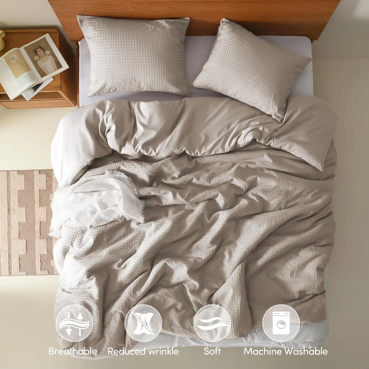 Comfort Spaces Juego de edredón tamaño Queen, Juego de edredón de 3 Piezas de Tejido Transpirable de Punto gofre, edredón Moderno y Bohemio de Granja, Juego de Cama Queen de Microfibra para Todas Las
