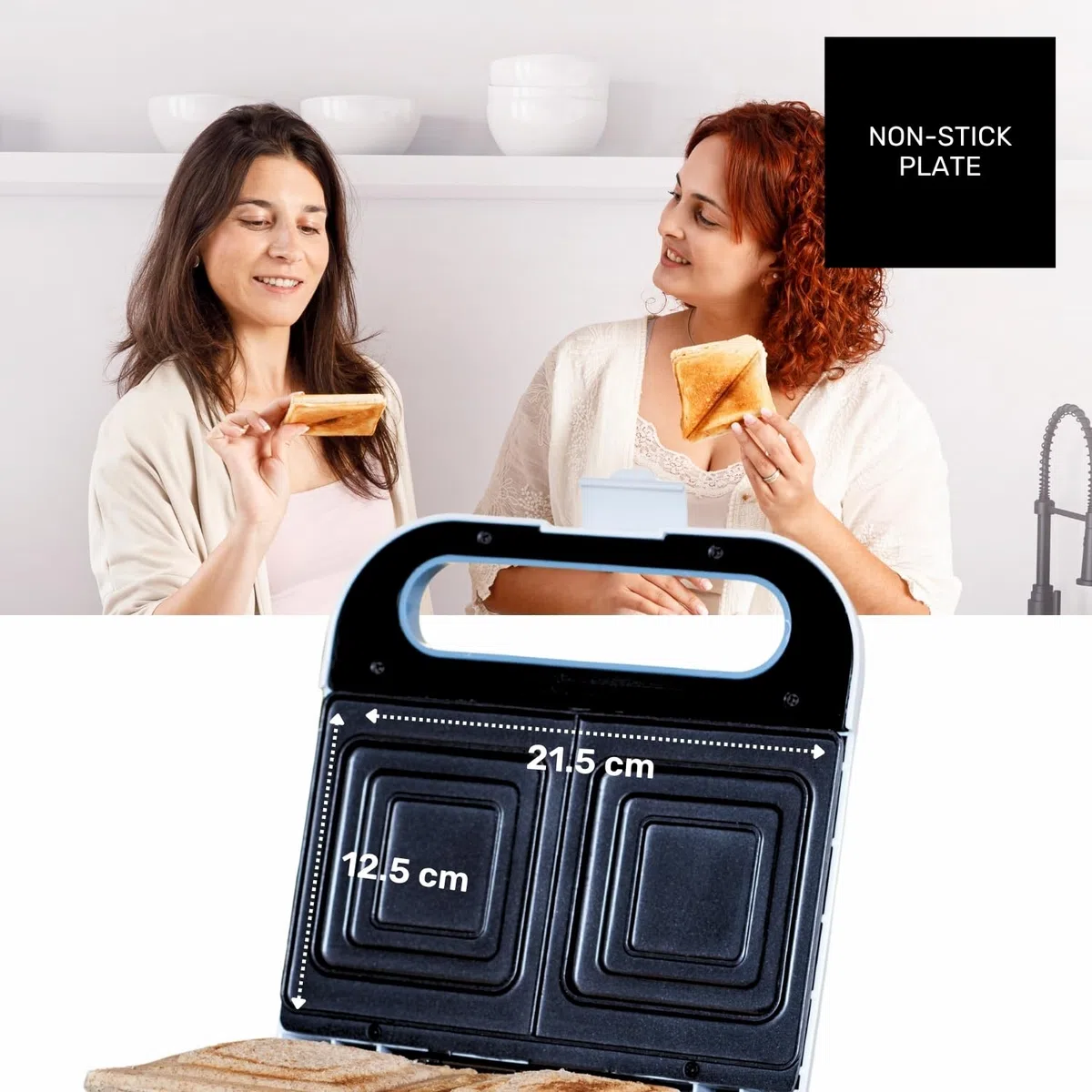 Taurus Mysandwich - Sandwichera eléctrica. 800W. 2 placas cuadradas para hacer 2 sándwiches a la vez. Sellado perfecto. Indicadores de funcionamiento. Placas con recubrimiento antiadherente. Blanco