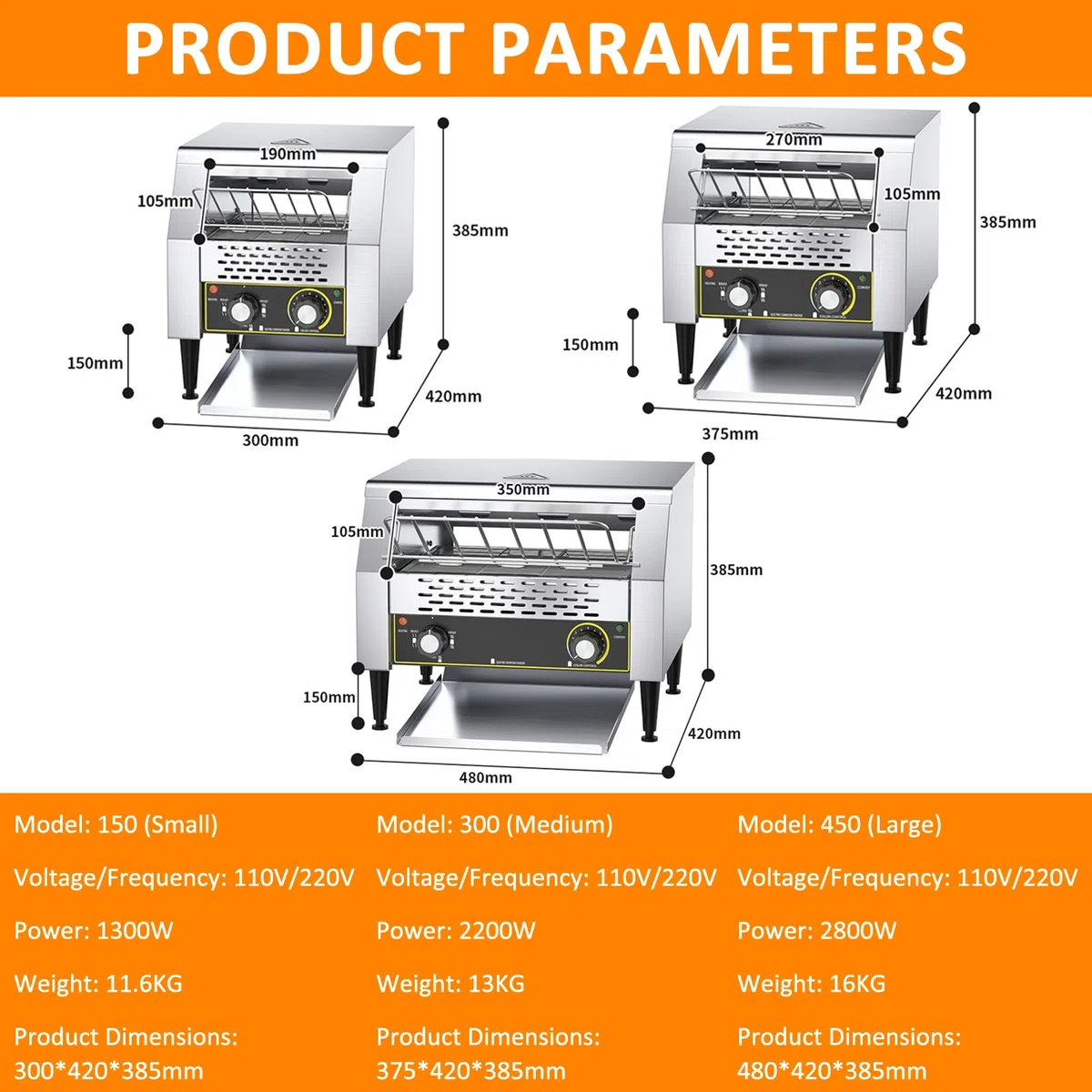 Tostadora Comercial De Cinta Transportadora, Alta Resistencia, para CoccióN De Alto Volumen, Tuesta 150/300/450 Rebanadas por Hora, para Restaurantes TT-150-220v