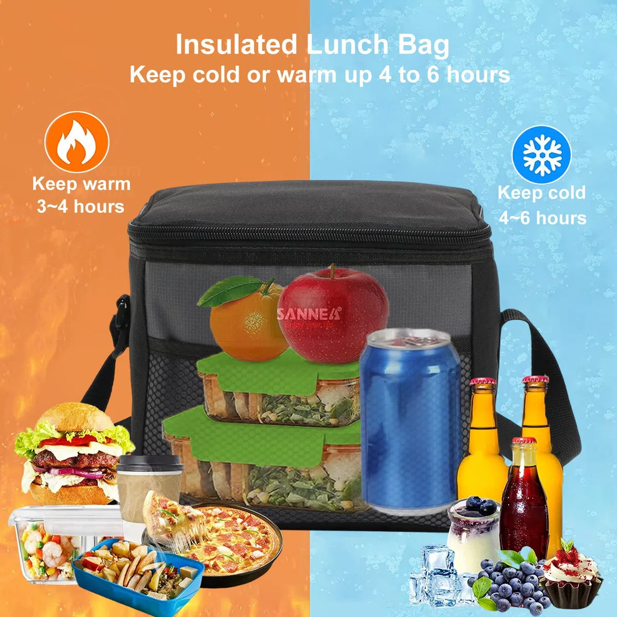 Lonchera térmica reutilizable de 5 L para hombres y mujeres, bolsa térmica para adultos, niños, trabajo, escuela, picnic (gris)
