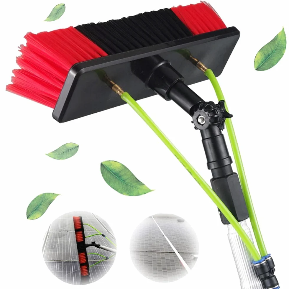 Barra de limpieza de ventanas de 3 a 12 m con cepillo, sistema de alimentación para paneles solares, kit de limpieza fotovoltaica, varilla ajustable y cabezal de cepillo de 50 cm para una limpieza