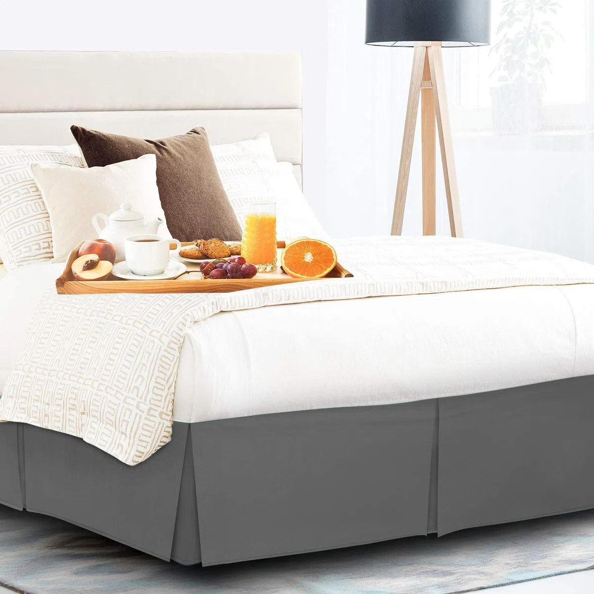 Cubre Canapés Plisada, Falda de Cama de caída de 35 cm, Falda de Cama con Volantes de Microfibra cepillada Suave, Cubre Canapés para Somier con Esquinas divididas (Gris Oscuro,Cama 137x190 cm)