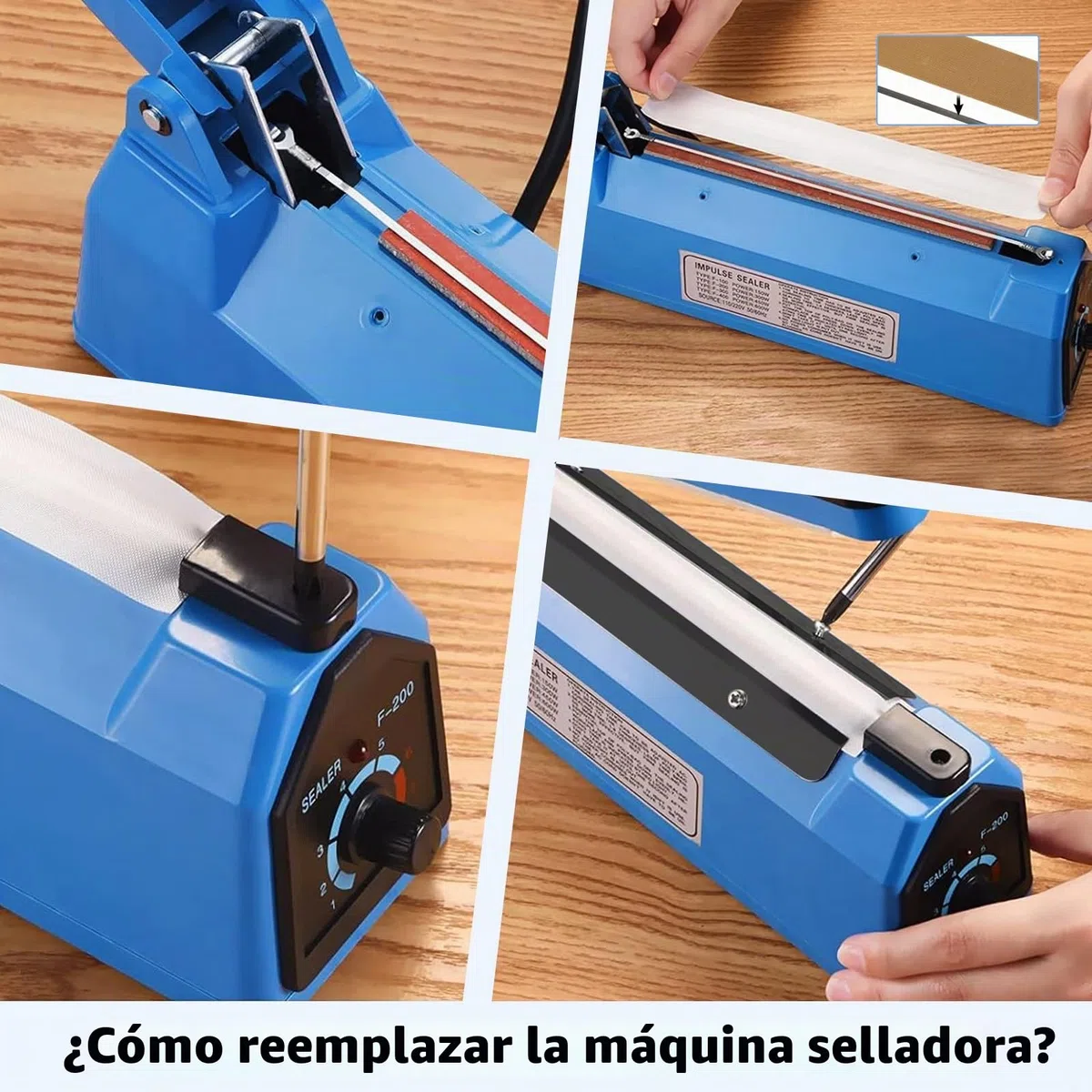 SINZUX Máquina selladora, Eléctrica Manual De Alimentos Pulso Sellador Térmico Rápido,Para Selladora de Bolsas de Plástico PP y PE (200mm)