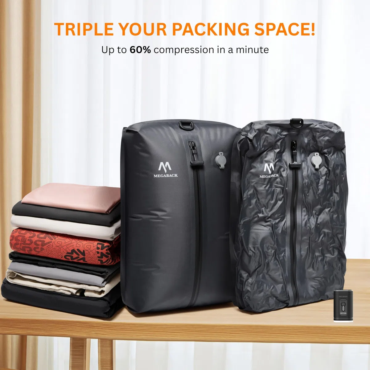 Bolsas de vacío para viajes, bolsas de sellado al vacío reutilizables IP67 para ropa con bomba eléctrica, cubo de embalaje sellado al vacío para maletas, mochila y viajes (1 unidad + bomba)