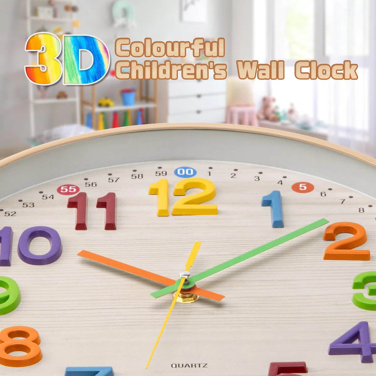 Reloj de pared educativo para niños, números en 3D, reloj de pared silencioso para habitación infantil, apto para la escuela