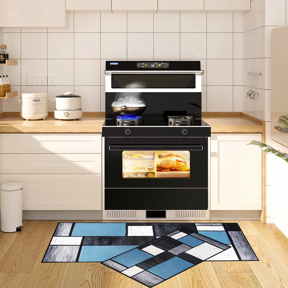 Juego de Alfombras de Cocina Antideslizantes de 2 Piezas, Tapetes y Tapetes Modernos Lavables para Pasillo, Comedor y Entrada, 50x80cm + 50x150cm
