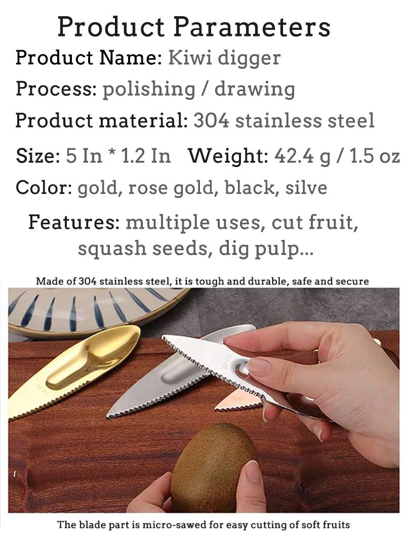 Cuchillo de cuchara Kiwi Ansaw 2 en 1, cuchara peladora de frutas, reutilizable, acero inoxidable, multiuso para uso doméstico, cocina y viaje, juego de 4
