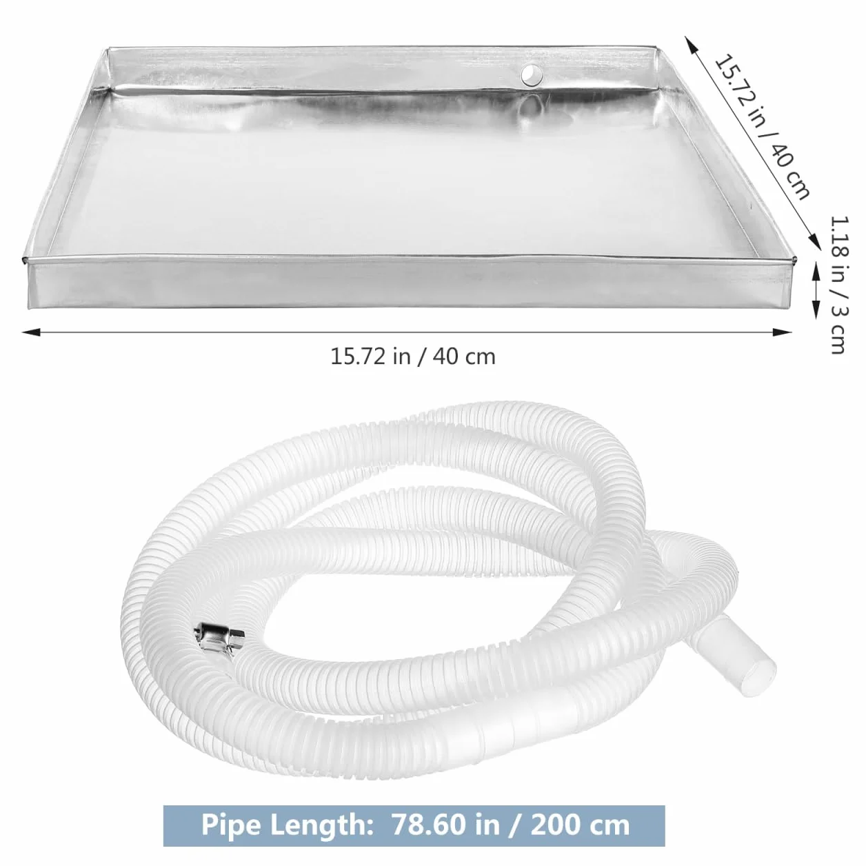jojofuny Bandeja Recoge Agua Aire Acondicionado Acero Inoxidable 15.7 Pulgadas Con Manguera Abrazadera Antigoteo Para Exterior InstalacióN FáCil