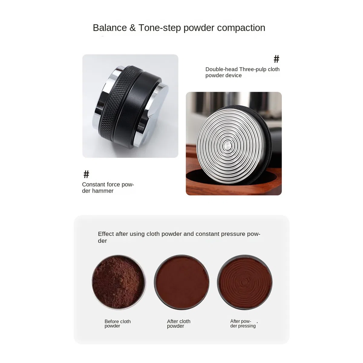 Set de apisonador para café 7 piezas ergonómico y antideslizante universal | Accesorios para Distribuidor de Café para en cocinas, estudios, bares, mostradores, tiendas, oficinas