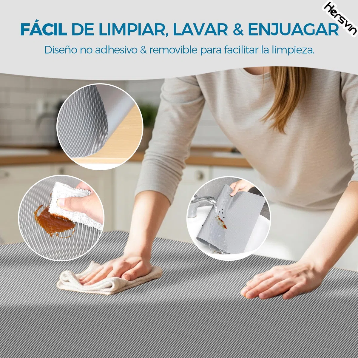Hersvin 45cmx500cm Plastico Protector para Cocina Cajones, Alfombras Non Adhesivo para Nevera Mueble Fregadero Estante Organizador Cubiertos EVA Cubre Encimera(Gris Diamante)