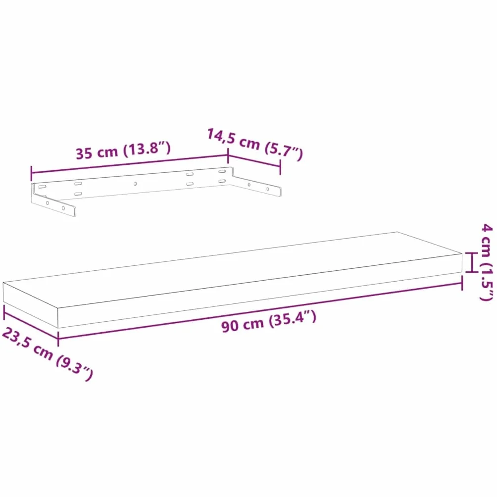 Estantería flotante de 90 x 23,5 x 4 cm, de madera con aspecto de roble, para salón, cocina, dormitorio, moderna estantería flotante con soporte invisible, soporta hasta 10 kg