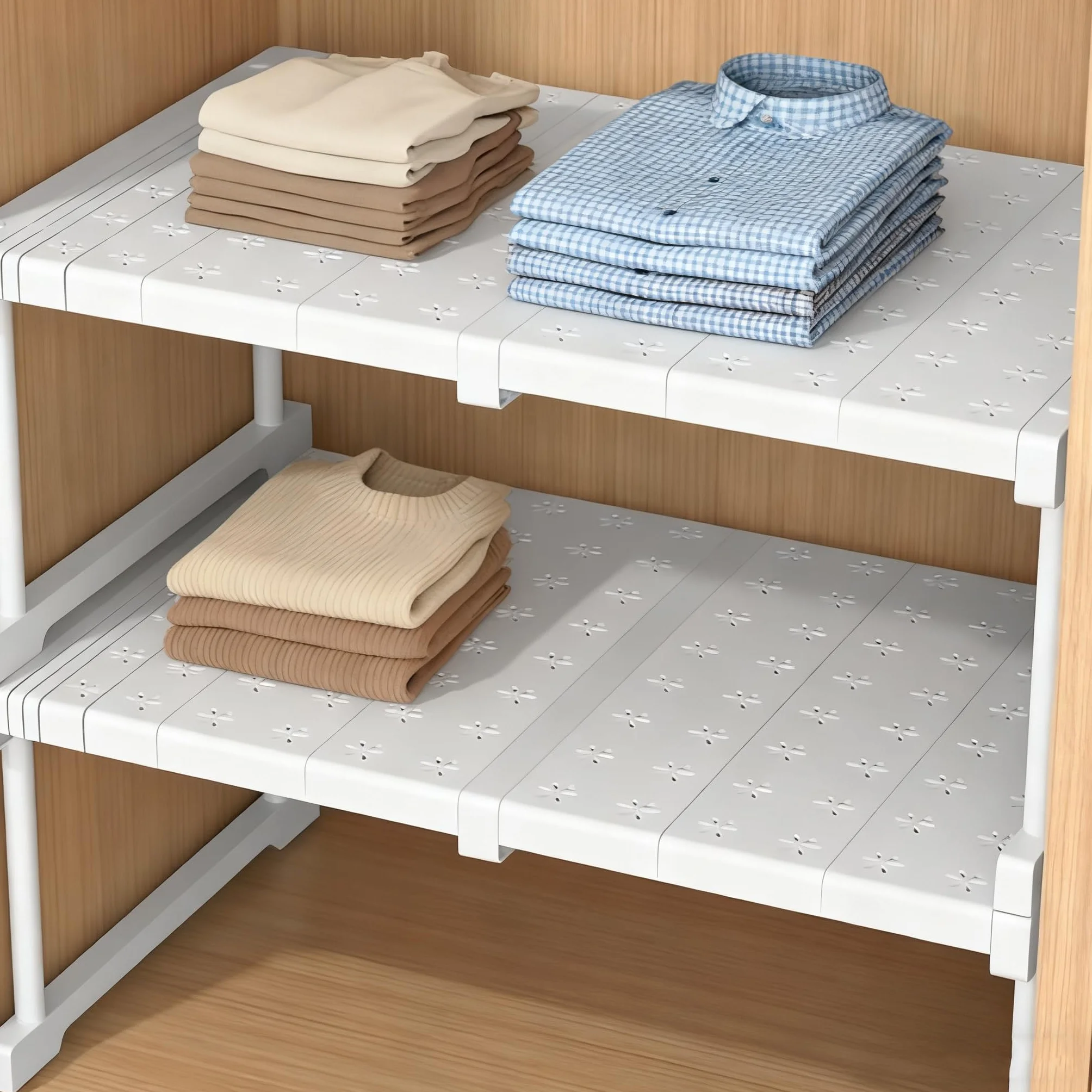 Organizador de armario apilable - Sistema de estantes ajustable sin necesidad de taladrar - Estructura metálica blanca para armario y cocina - Almacenamiento que ahorra espacio para baño y