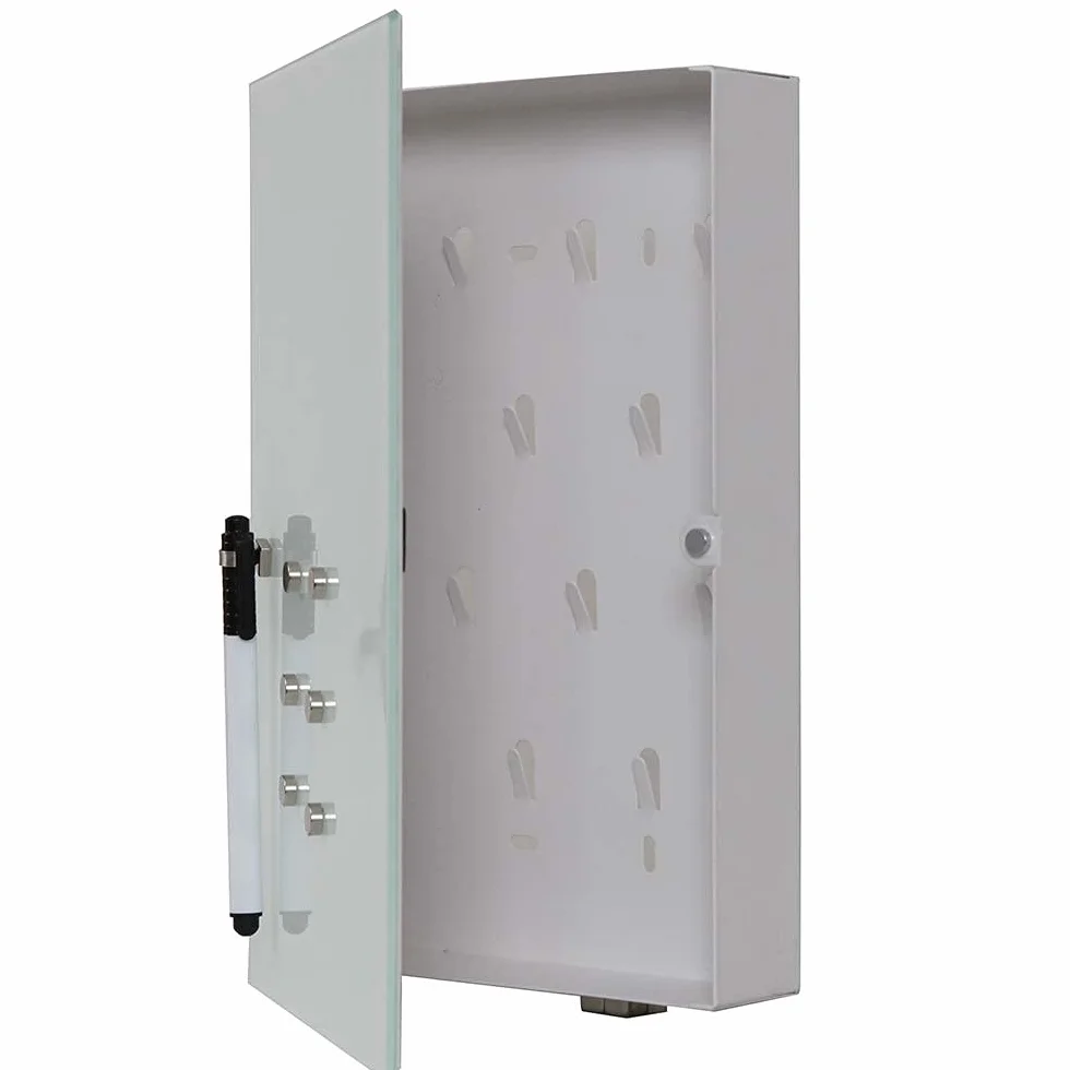 BAKAJI Caja de Llavero con Pizarra magnética de Cristal + imanes y rotulador, Color Blanco, único