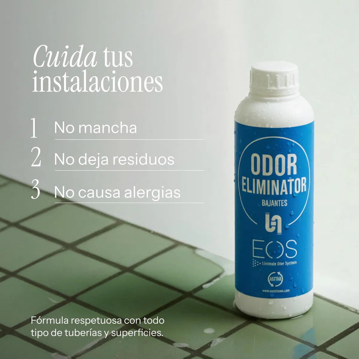 EOS Eliminador de Olores Bajantes | Neutralizador de Olores Limpia Tuberias Desagües Fosa Septica | Absorbe Olores Baño, Cocina, Hogar, Caravanas | Desodorizante para Eliminar Mal Olor Tuberias