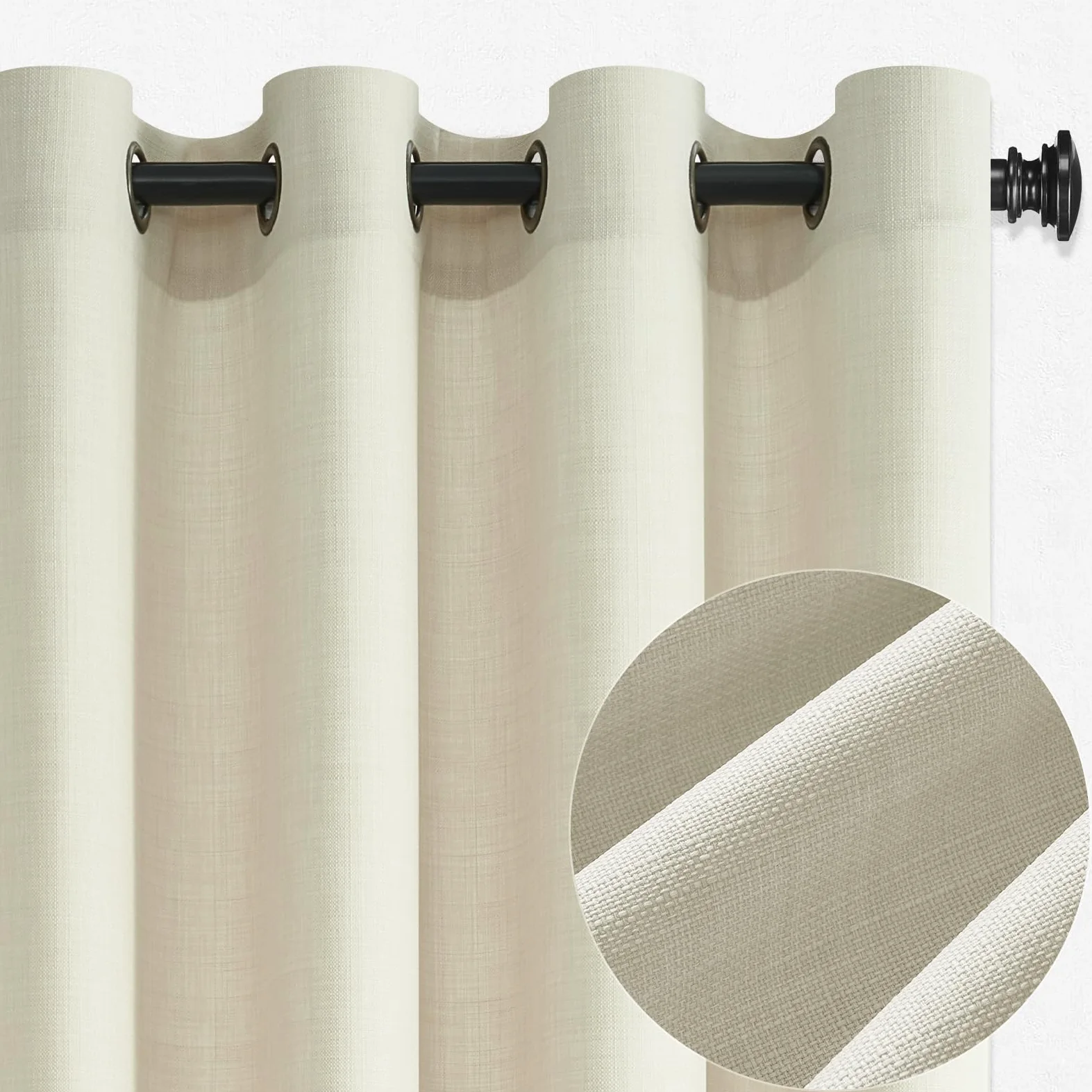 CUTEWIND Cortinas Lino Natural Salon Modernas 2 Piezas 140x240 cm, Lindas Cortinas Rusticas y Visillos Translúcidas con Ojales para Dormitorio Juvenil Comedor Habitacion, Beige