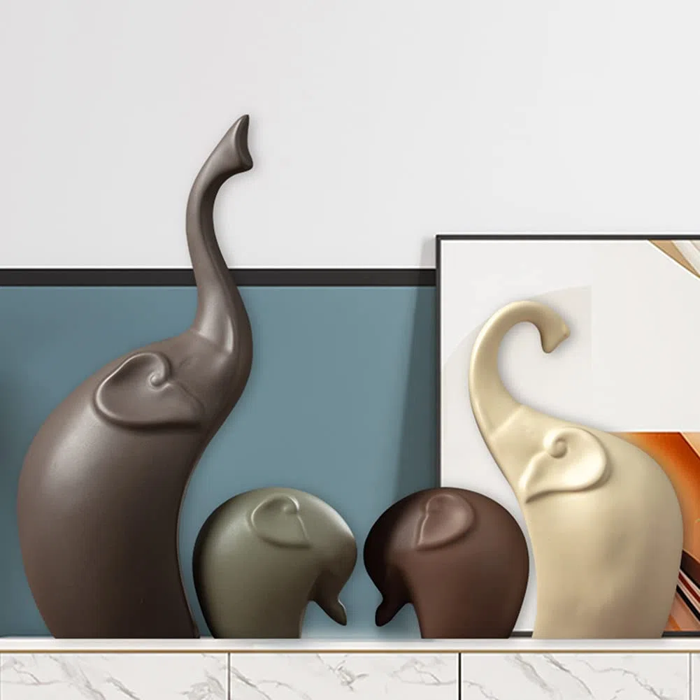 Lin's Wood Juego de 4 Figuras de Elefante de cerámica, diseño Moderno, Multicolor.