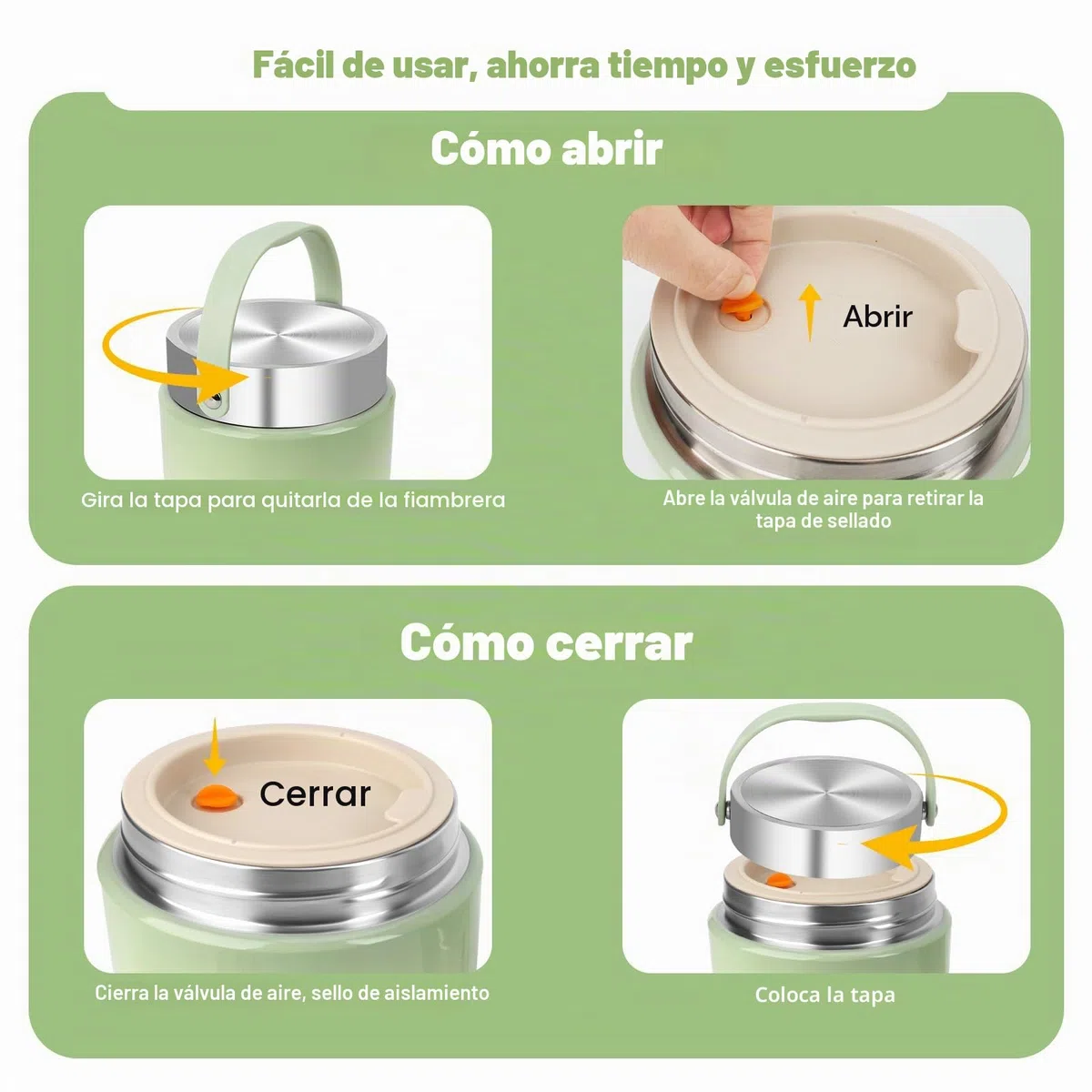 Contenedor térmico para alimentos, 1200 ml, de acero inoxidable 304, contenedor térmico para alimentos, termo para alimentos, a prueba de fugas con tapa, cuchara y bolsa térmica (verde)