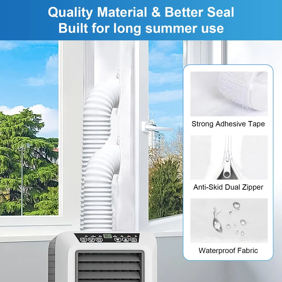 Qivine Kit Ventana Aire Acondicionado Portatil 300cm, Sellador de Ventana para Aire Acondicionado, Adaptador Ventana Aire Acondicionado Sin Taladrar, para Ventana Abatible, Oscilobatiente y Tragaluz