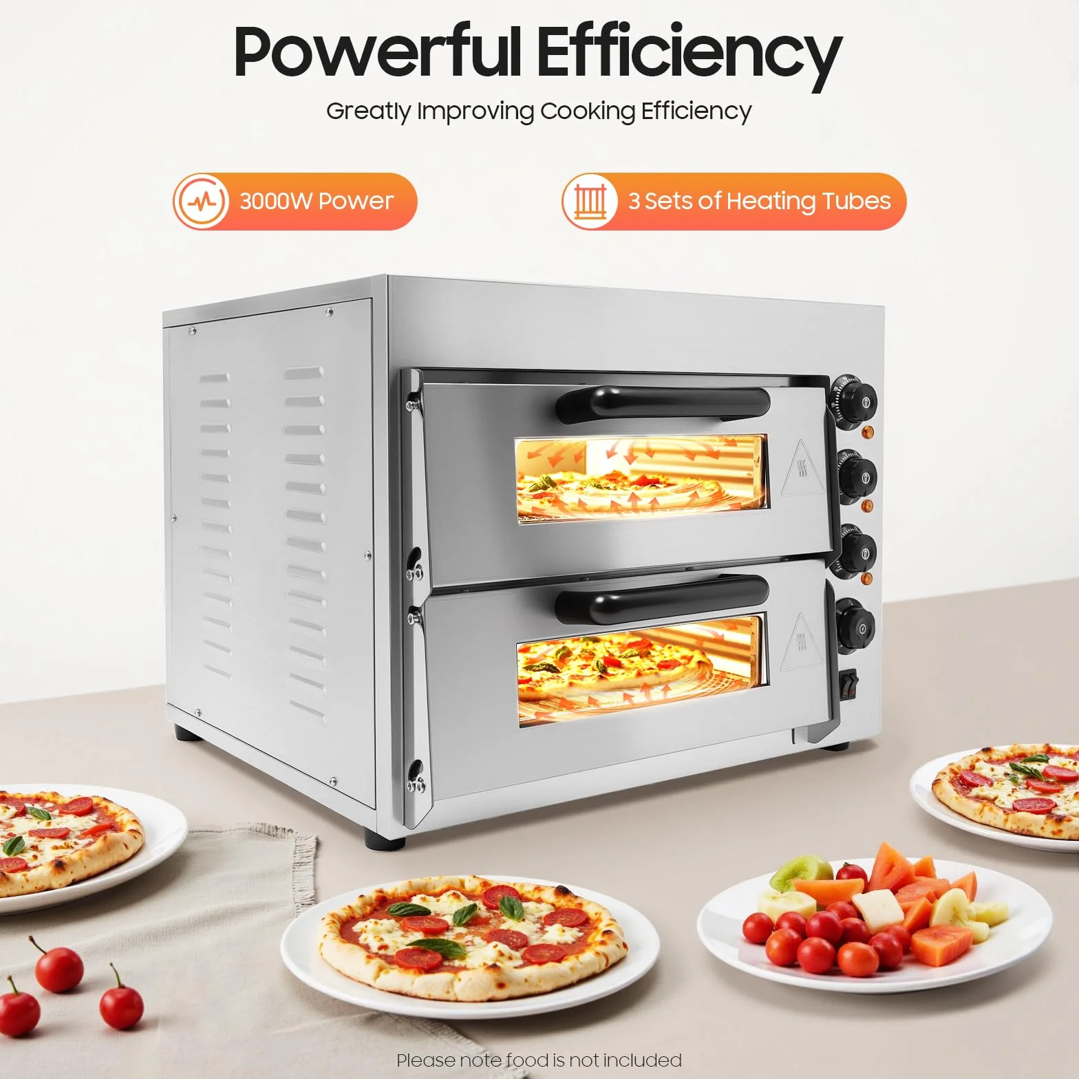 Horno de pizza de acero inoxidable comercial de 3000 W, 50-350 ℃ de 2 pisos con piedra de cordierita para cocinas domésticas, restaurantes, pizzerías y panaderías