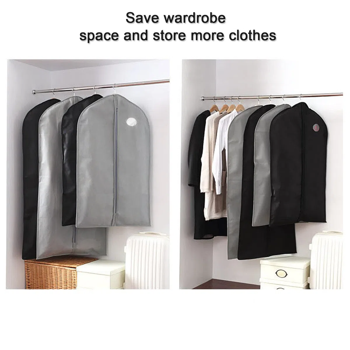 Funda antipolvo para ropa, bolsas de ropa con cremallera, juego de fundas para abrigos, trajes, vestidos, chaquetas, almacenamiento de vestidos