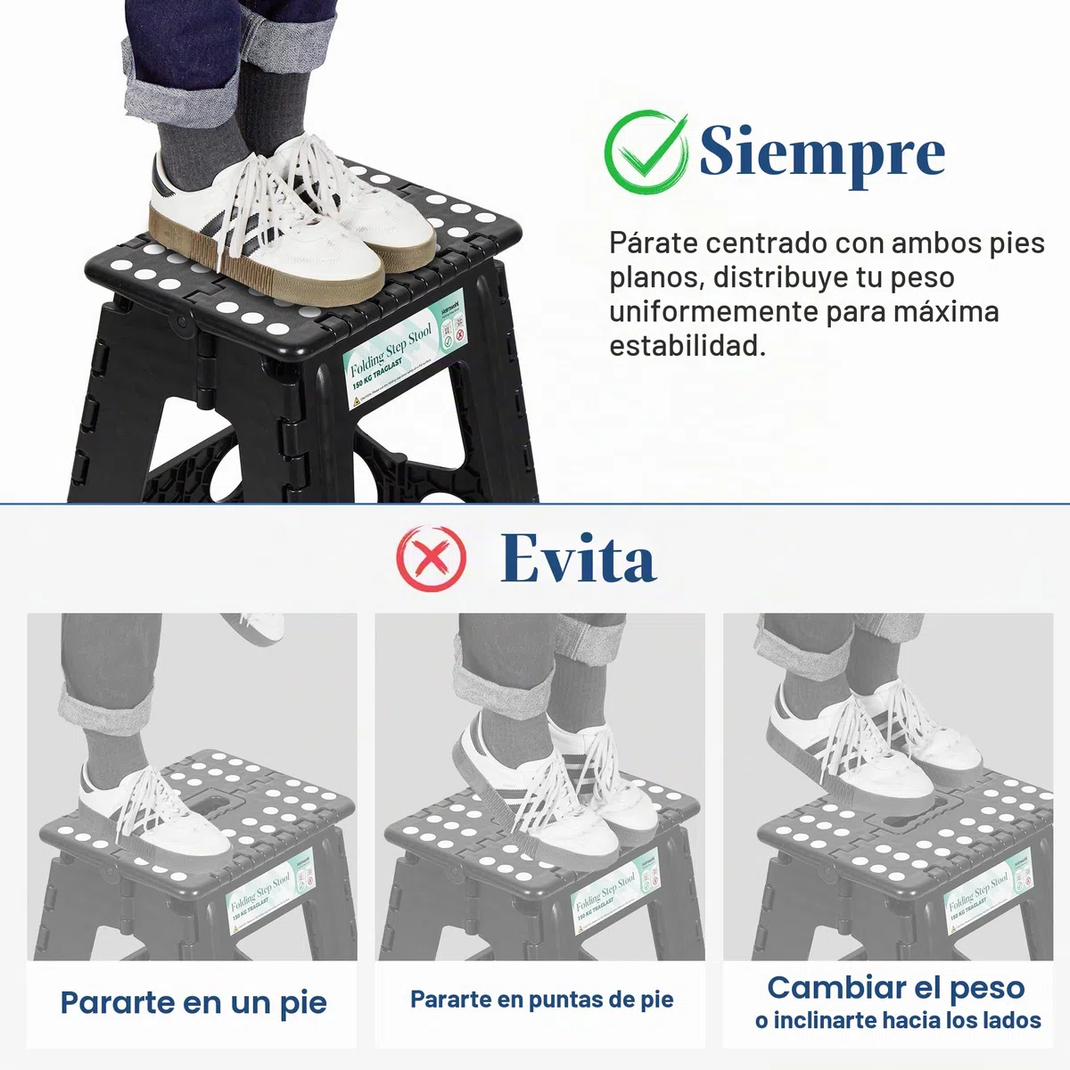 Taburete plegable de 40 cm, color negro, 2025, con capacidad de carga de 150 kg, taburete plegable con bloqueo de seguridad y mango giratorio, ideal para el hogar, oficina, exterior, cuidado