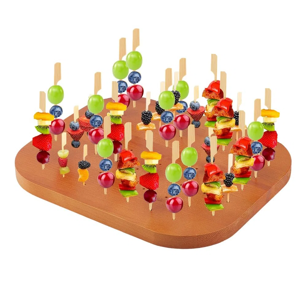 PH PandaHall Soporte de madera para pinchos de alimentos con 59 agujeros, brochetas de frutas, suministros de catering, soporte de caramelos, figuras de arcilla, bandejas de exhibición para