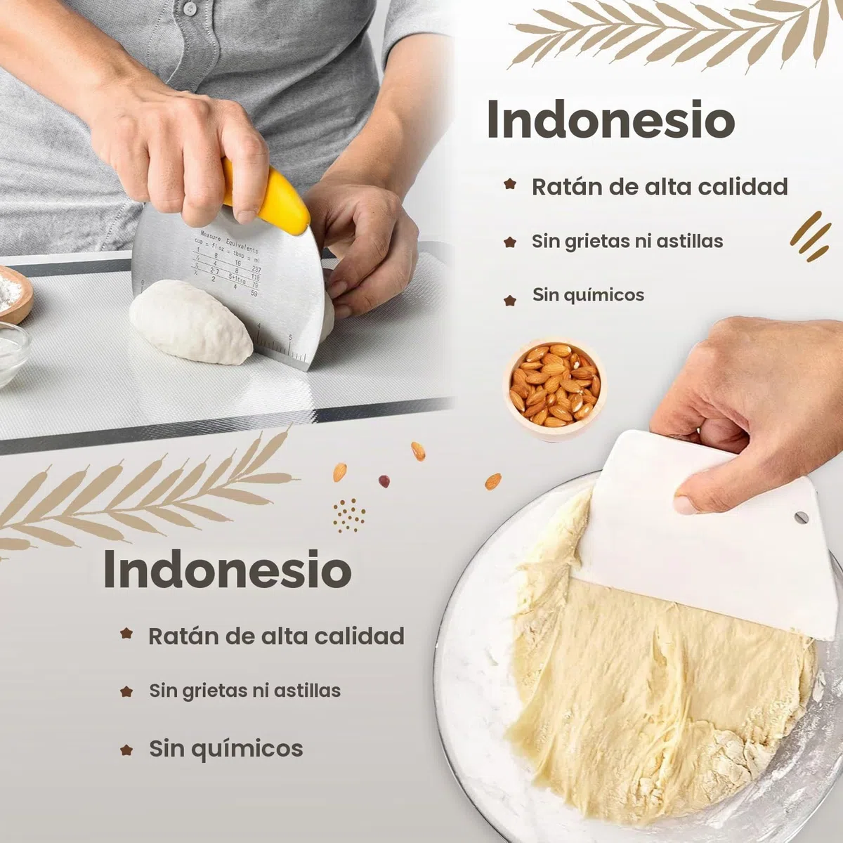 Cesta de Fermentación para Pan, Banetones para Pan, 23cm Ovalada + 25cm Redondo, 10 Piezas Kit Completo de Panadero, con Batidor de Masa, Raspador de Masa y Cepillo, Accesorios para Hornear