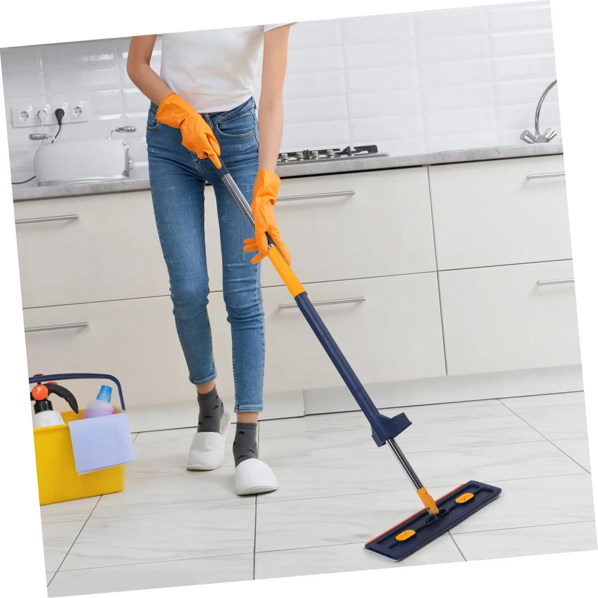 Fregona Plana Multifuncional 6 Almohadillas de Microfibra, Trapeador sin Lavado, Absorción Alta, Color Azul, para Limpieza de Suelos, Hogar y Baño, Herramienta Práctica para Uso