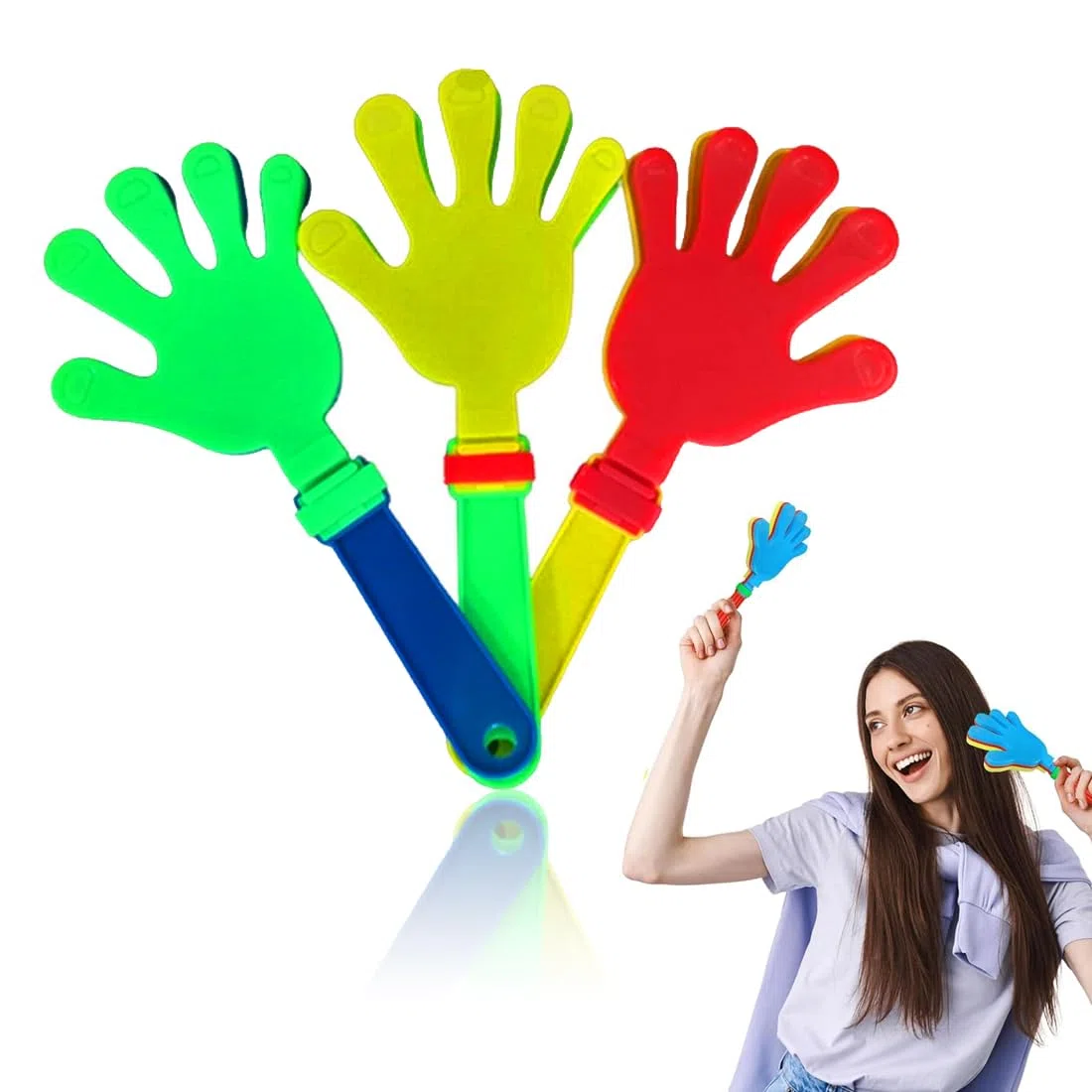 Paquete De 3 Aplausos De Mano De 19 Cm Para Hacer Ruido De Animación, Fabricantes De Ruido De Dedos Para Eventos Deportivos, Baloncesto, Fútbol, Juegos De Fiesta (Colores Mezclados)