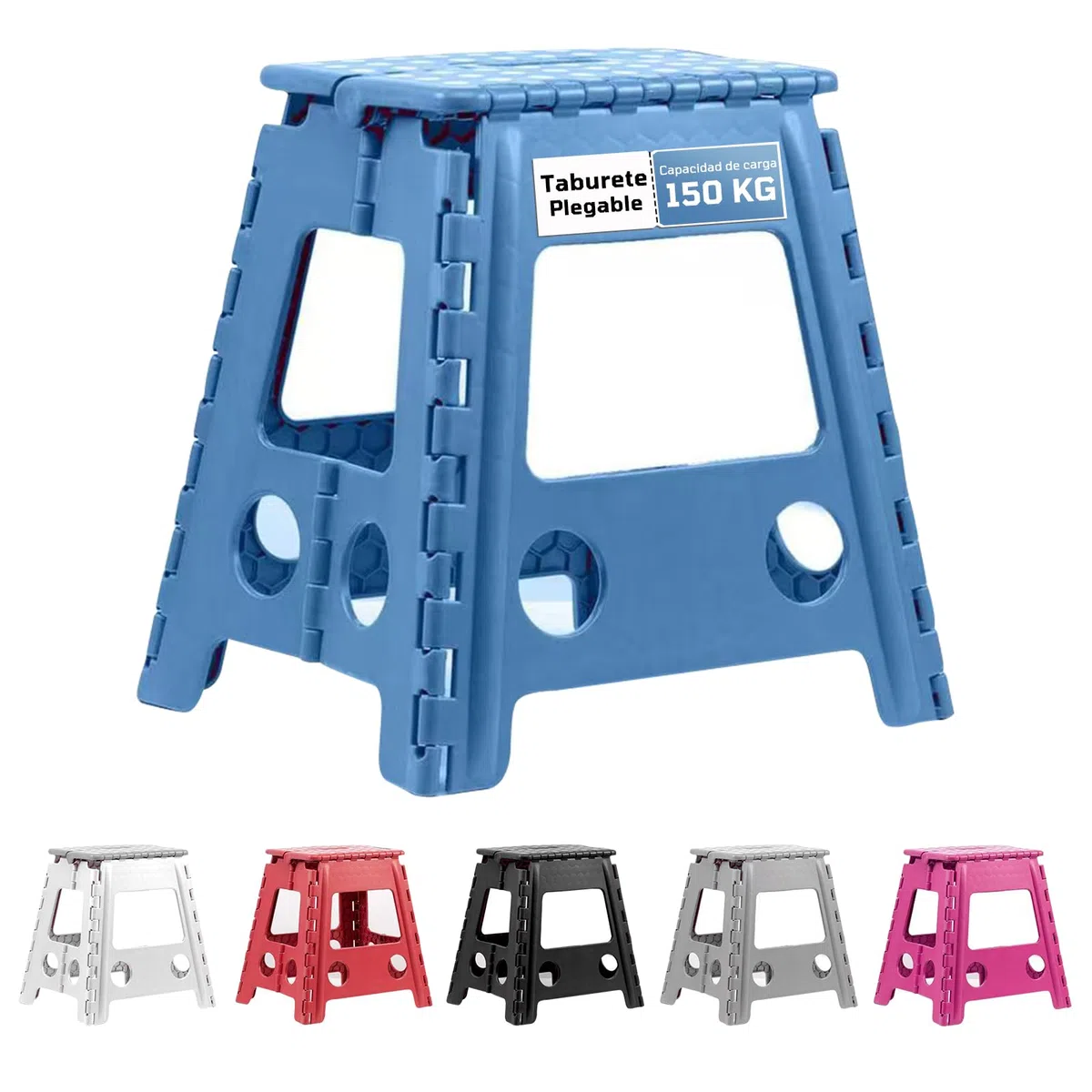 EasySpeed Taburete Plegable,(29x22x39cm) Antideslizante Banco Plegable Portatil,Capacidad de Carga 150kg Banqueta Plegable, Hecho de Material Plástico PVC, Cocina, El Baño o El Dormitorio,Azul