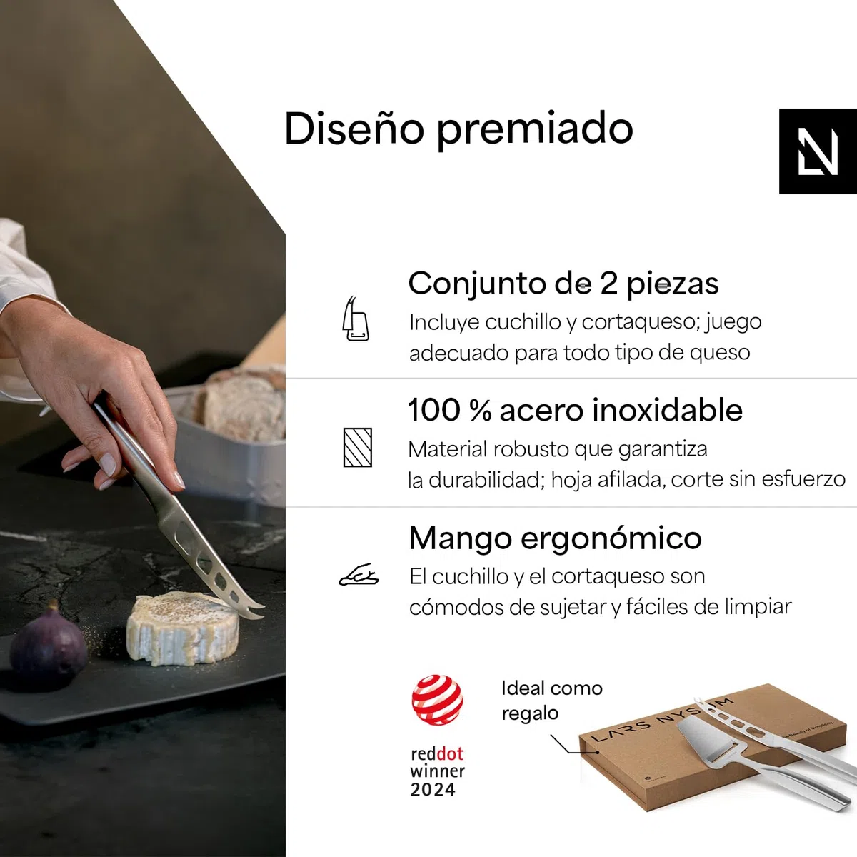 LARS NYSØM Juego de cuchillo y cortador de queso 2 pzs. Juego de cuchillo y cortador de queso de acero inoxidable (Stainless Steel)