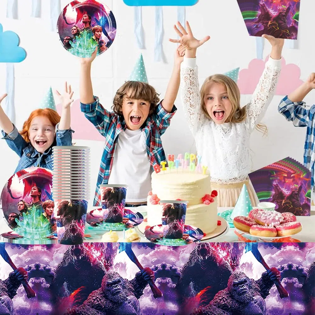 God-zilla Vajilla, God-zilla Vajilla para Fiestas, Cubiertos Fiesta God-zilla,Suministros para Fiestas de Platos,Plato, mantel Servilletas, Vasos （41PCS 10 personas）