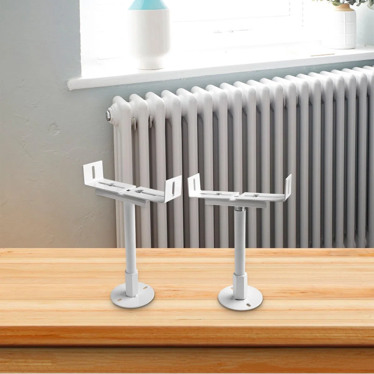 Juego de soportes de suelo de radiador de aluminio, altura ajustable de 11 a 36 cm para posicionamiento vertical de radiadores de hierro fundido, estructura gruesa, resistente a la niebla