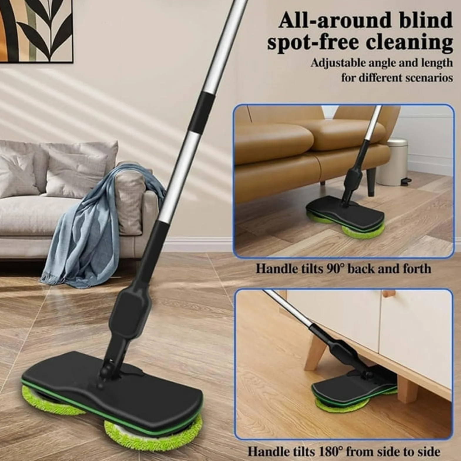 Limpiador eléctrico inalámbrico 2 en 1 para suelos duros, incluye 2 almohadillas de microfibra y 2 almohadillas pulidoras para azulejos de madera y laminados