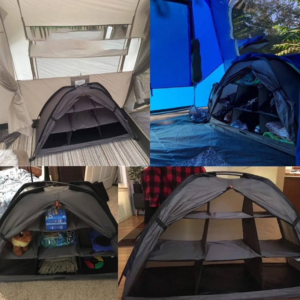 Solución de almacenamiento de 9 estantes para exteriores para zapatos y ropa, ligera e ideal para acampar y organización de caravanas