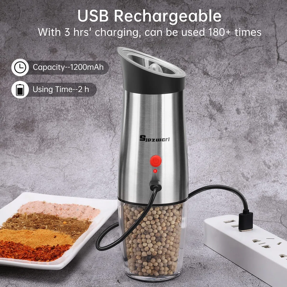 Sjpzwcrl molinillo sal y pimienta electrico: - molinillos especias pimentero Eléctrico bateria molino sala usb recargable Grosor ajustable automatico con luz, 1 pcs