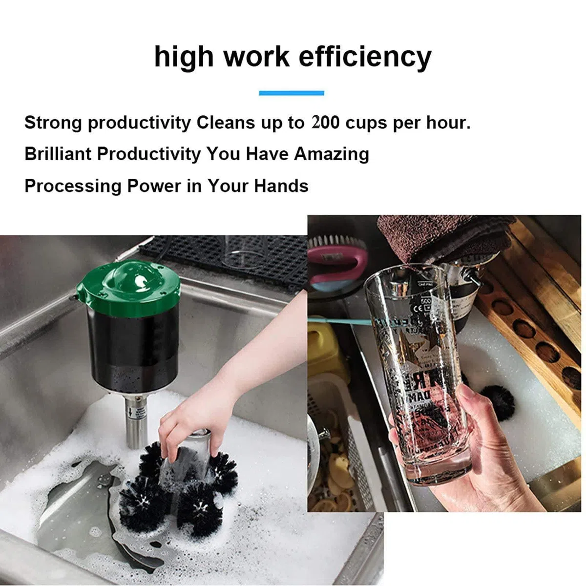 Cepillo eléctrico de limpieza de vasos de vidrio, arandela de 5 cabezales para bar y uso doméstico, limpia 200-600 tazas/hora, ideal para copas de vino y cerveza, herramienta eficiente para fregadero