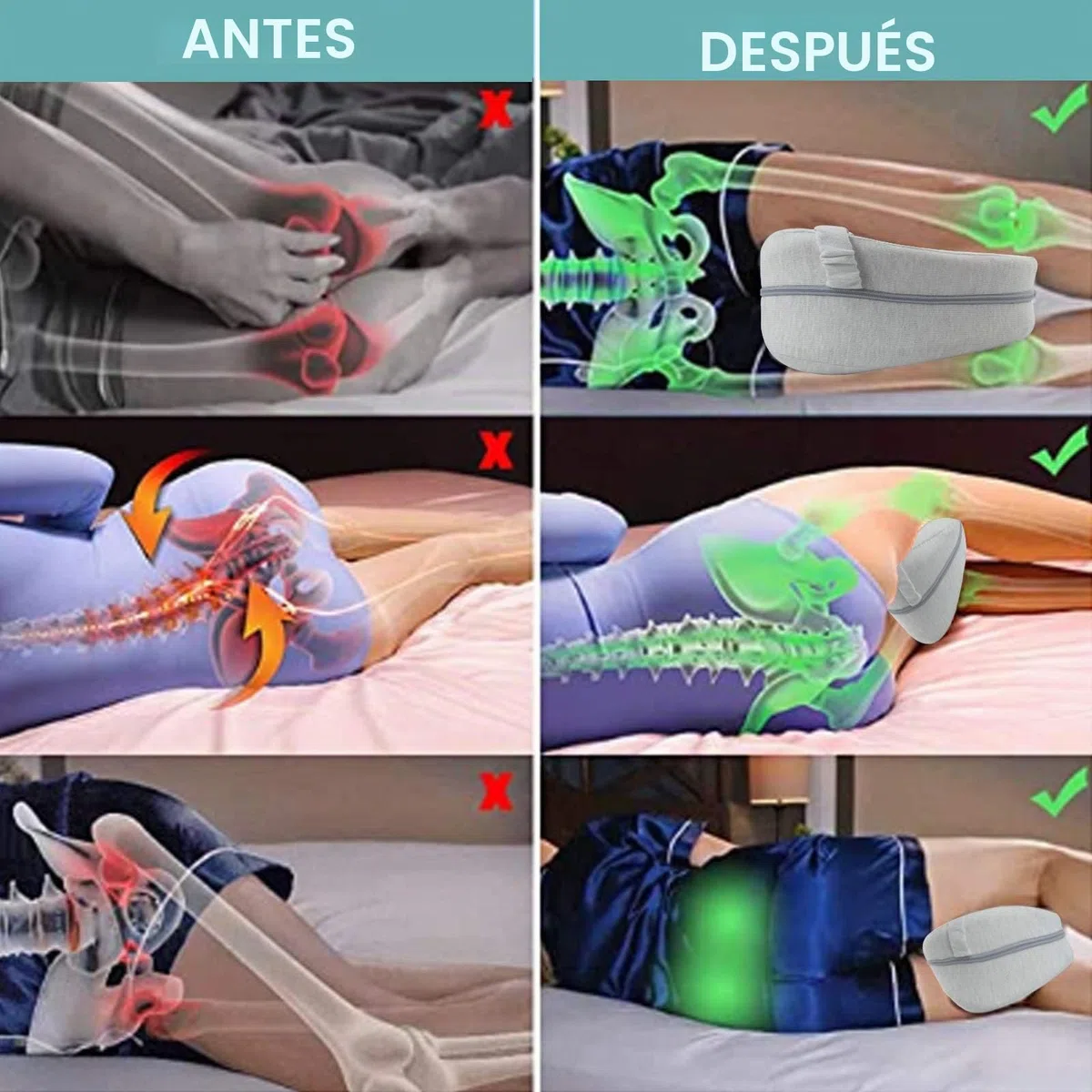 CREATESTAR Almohada para Piernas, Almohada Rodillas para Dormir Almohada para Dormir de Lado de Espuma Viscoelástica, Alivia el Dolor de Espalda,Caderas, Piernas, Rodillas y Tobillos