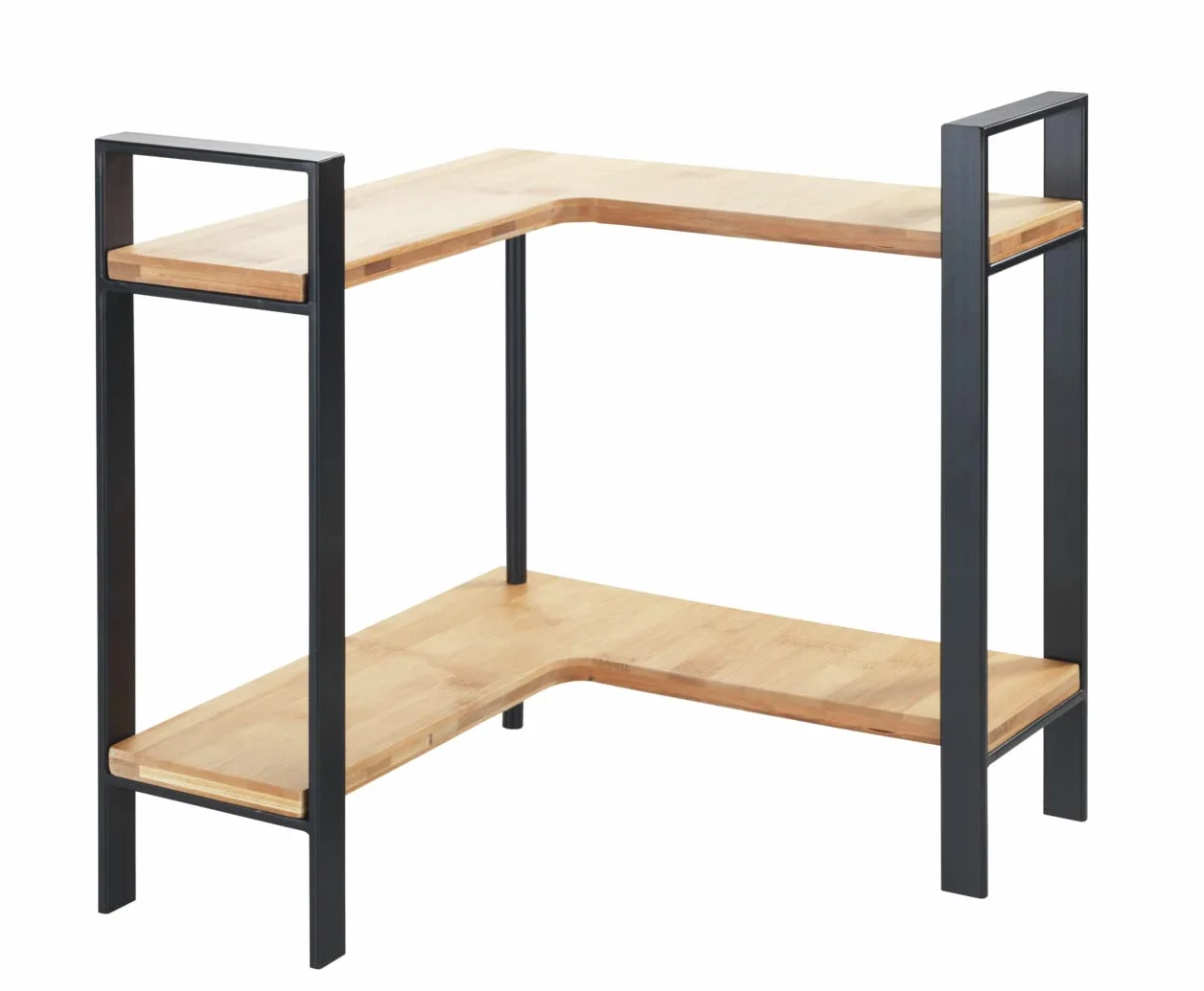 Wenko Estante esquinero de cocina Lou de metal y tablas de bambú, 2 niveles para mayor espacio de almacenamiento, (An. x a x P): 30 x 33 x 30 cm, negro/marrón claro, 53028100