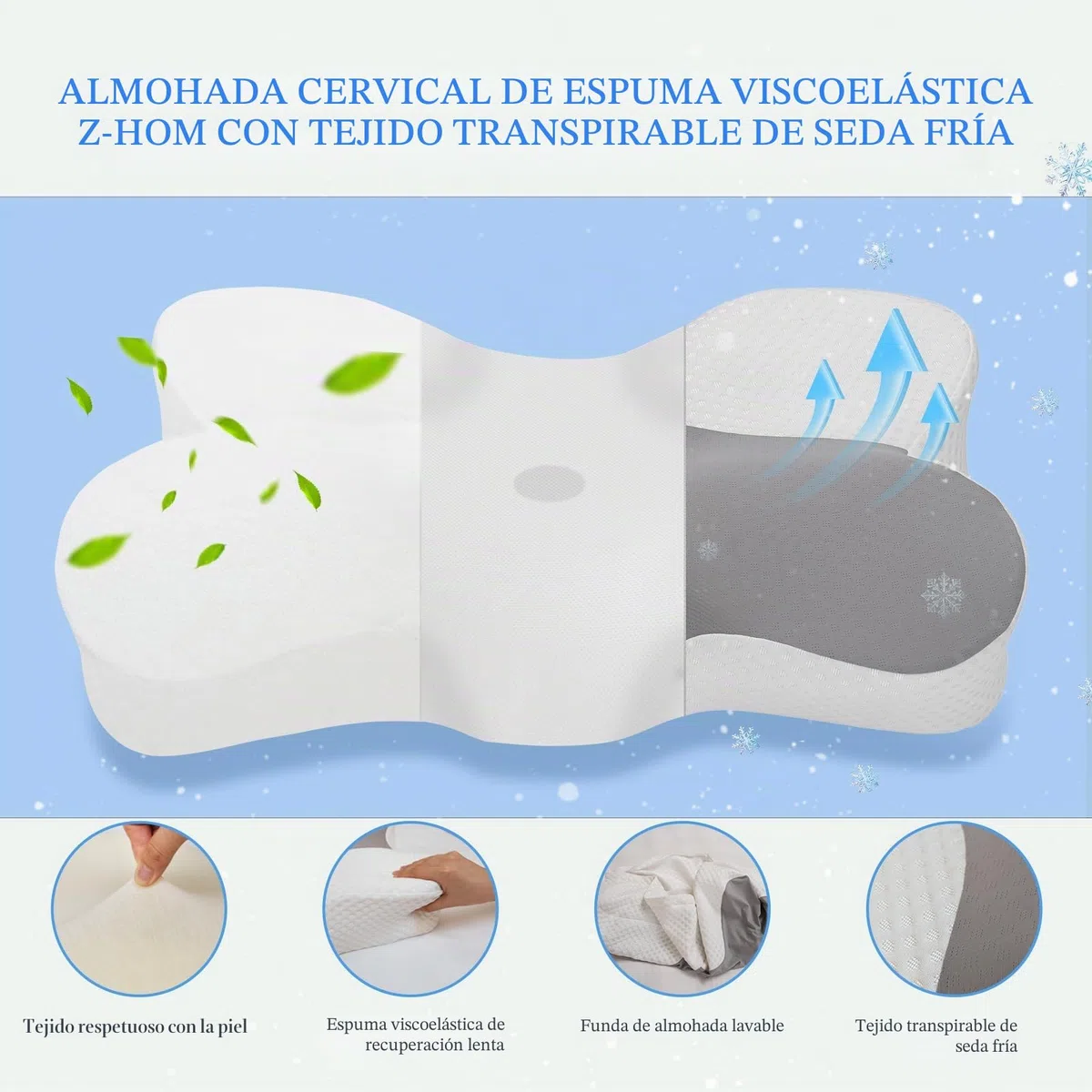 Z-hom Almohada Cervicales y Cuello, Cómoda y Ergonómica, Almohada Ergonómica para Dormir de Lado, Boca Arriba y Boca Abajo, 60x36x13/8cm