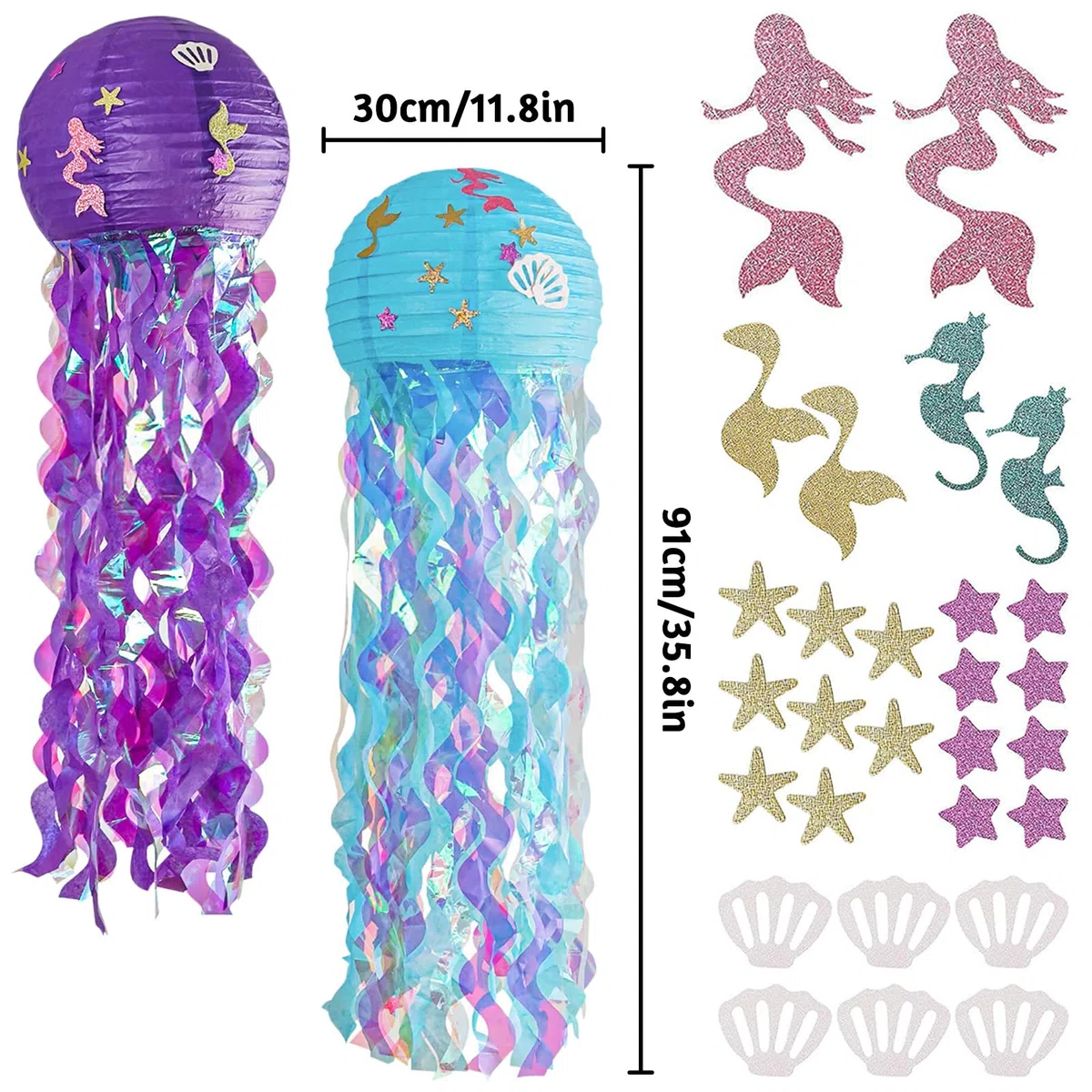 2 Pieza Linternas de Papel de Medusas, Linternas Decorativas de Sirena, Decoraciones de Fiesta de Cumpleaños, Suministros de Fiesta Temática del Océano