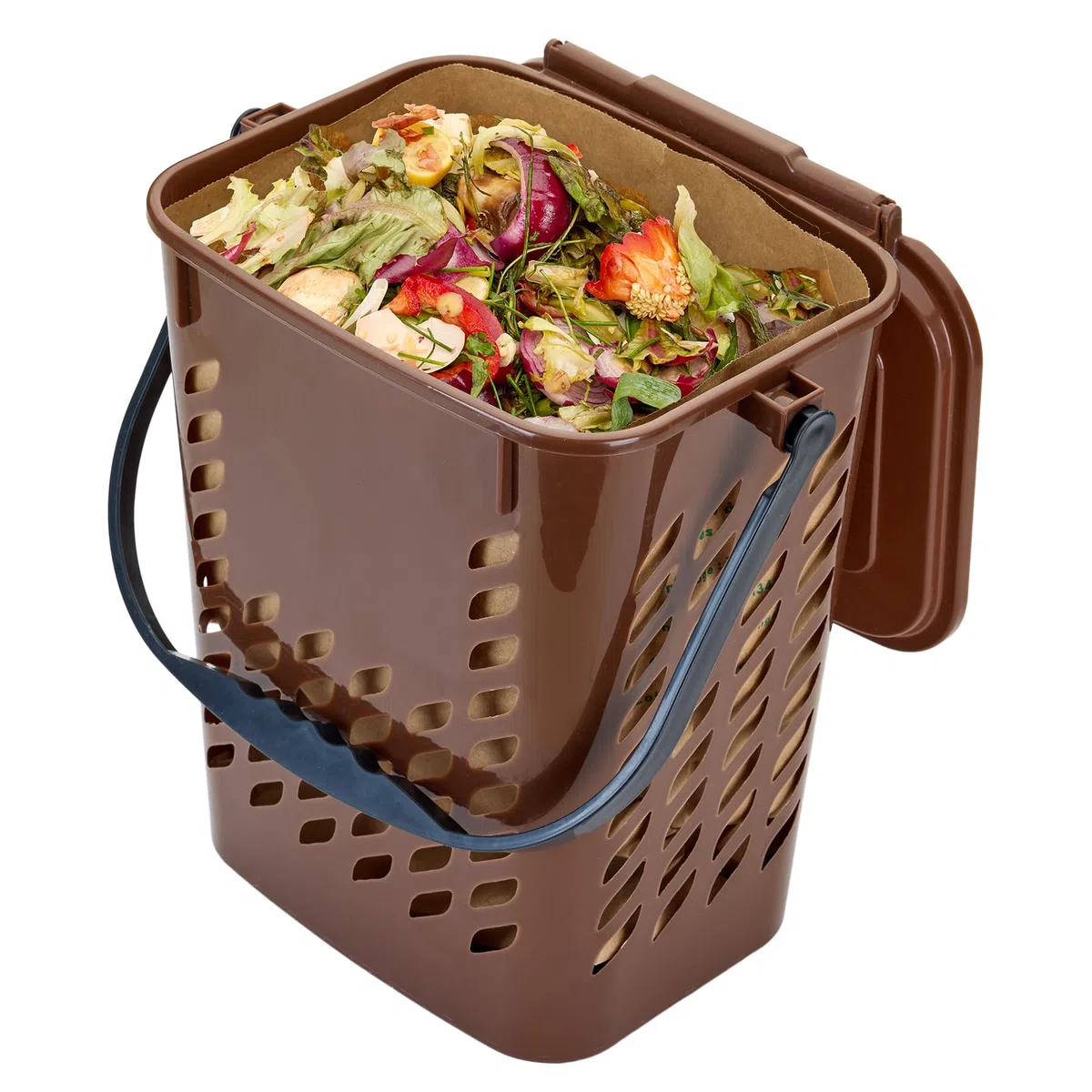 Papelera de Compost de Cocina 10L para residuos orgánicos – Bio-Seau aireado antiolores, con Tapa para recolección de residuos orgánicos, Color marrón