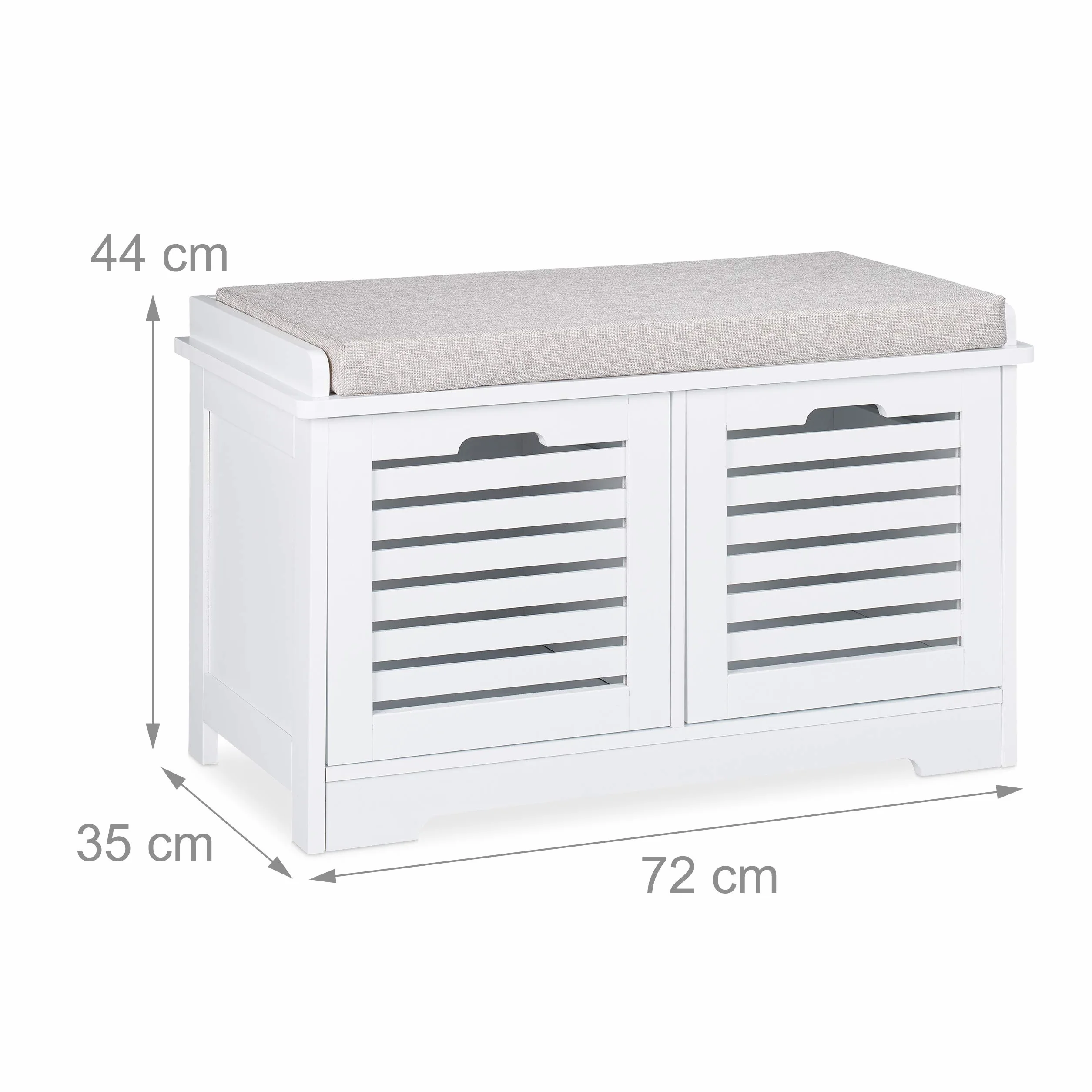 Relaxdays Banco Almacenamiento con 2 Cajones y Cojín, Recibidor, Cocina, DM-Poliéster, 1 Ud., 44 x 72 x 35 cm, Blanco