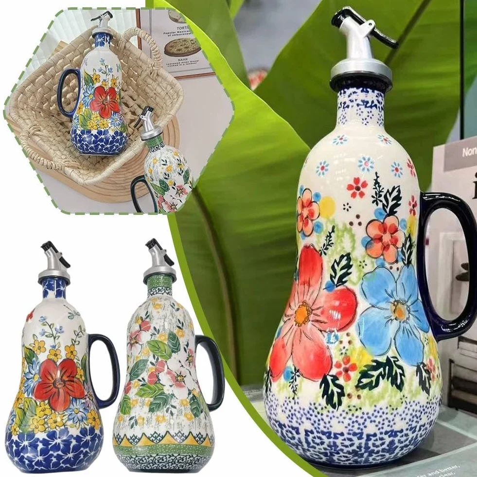 Botella dispensadora de aceite de oliva de cerámica, boquilla antigoteo para cocina, ideal para vinagre y salsas