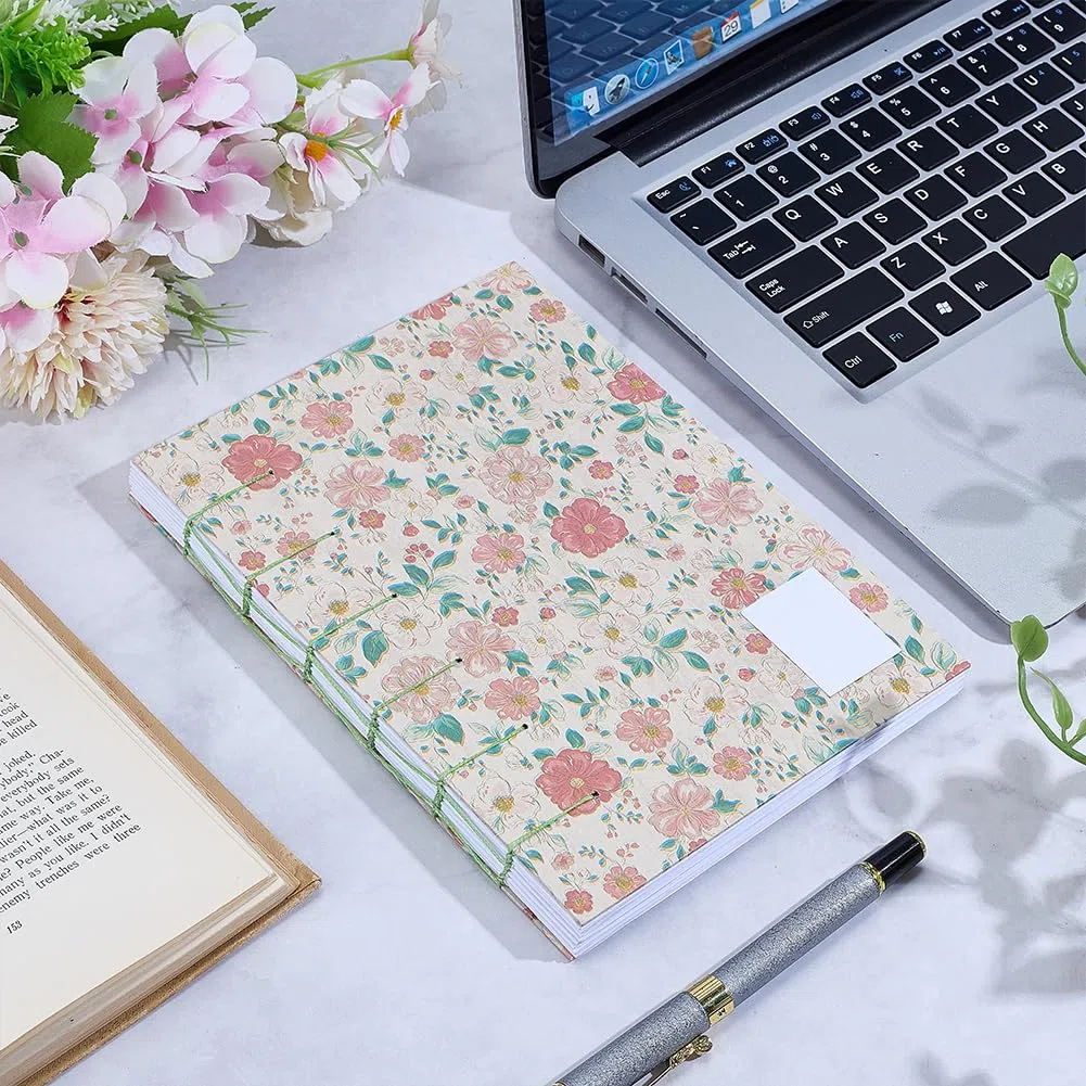 WEBEEDY Kit de encuadernación copta para principiantes, juego completo para hacer un cuaderno A5 con cubierta de flores, papel A4, herramientas hechas a mano