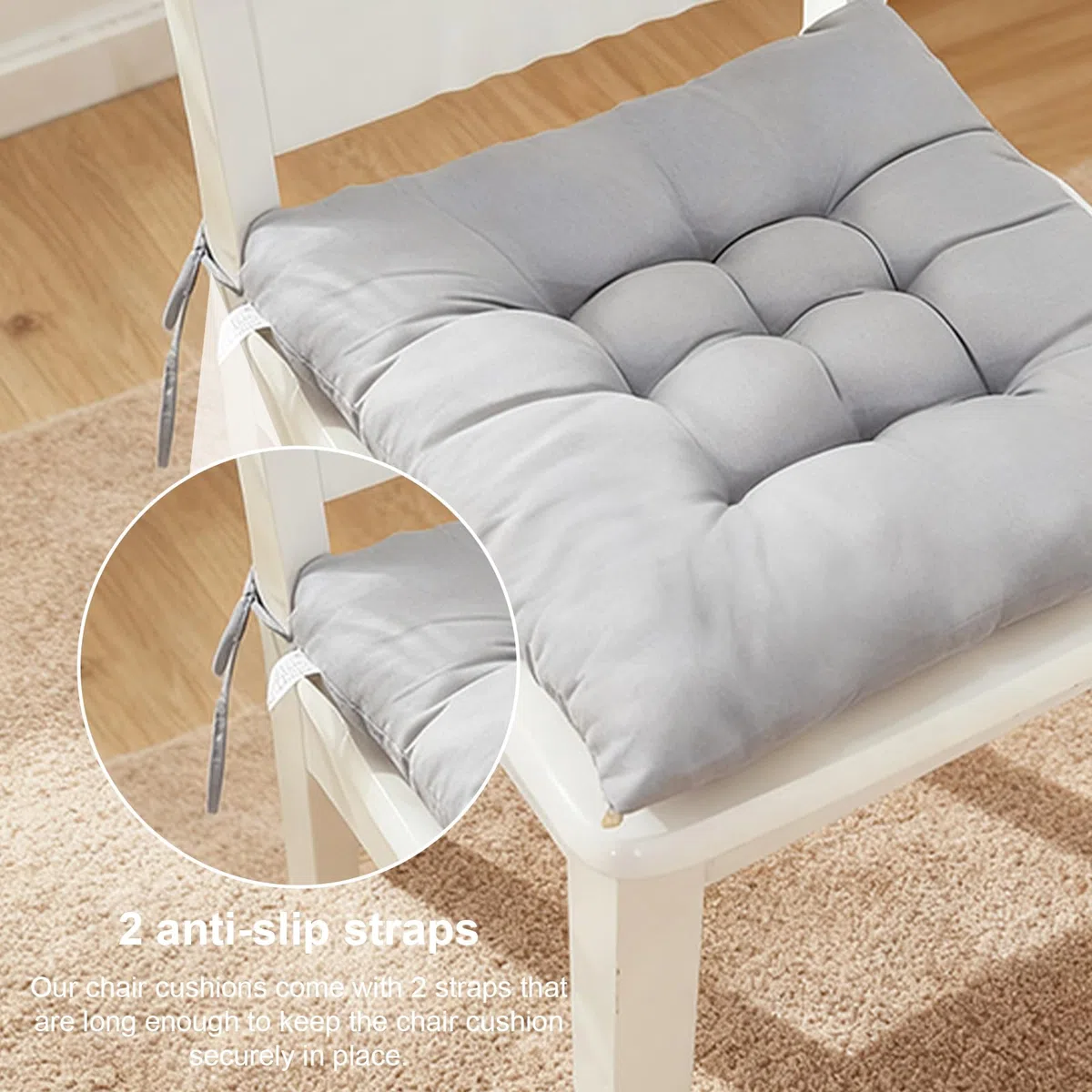 FARYODI Juego de 4 cojines para silla con cintas, cómodos cojines de asiento de 40 x 40 cm, para interior y exterior, jardín, balcón, terraza y comedor