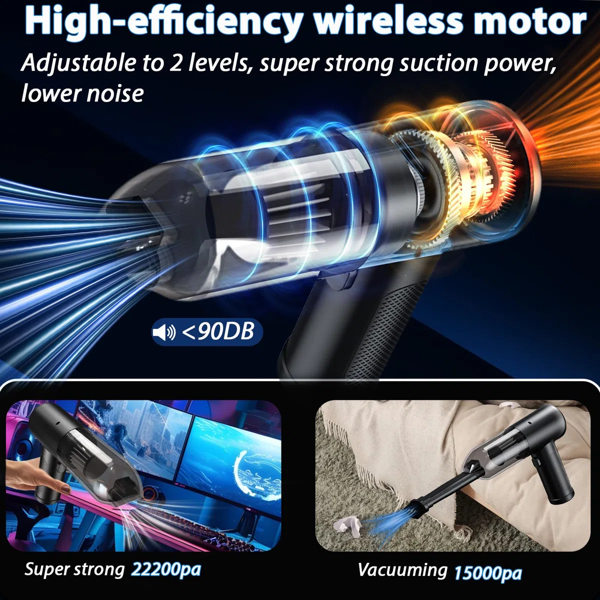 2026 Aspiradora de Mano,22000PA Aspiradora Mini 4 en 1 Sin Cable, Autovaciado con un Solo Botón y, 3 Niveles de Succión Motor sin Escobillas, para el/HogarPelos/Animales/Cocina (Negro)