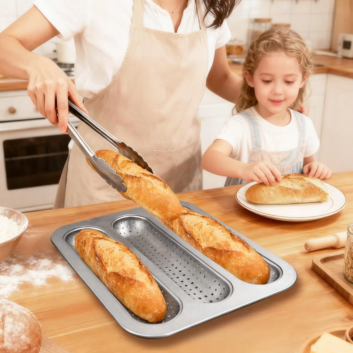 Molde para panecillos de punto caliente, molde perforado de acero al carbono, bandeja antiadherente para hornear bollos de perro caliente, mini bandeja para hornear sándwich de baguette para